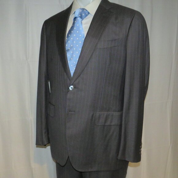 ISAIA Gregorio Super 160 Gray Striped Current Two Button Suit 44L - Picture 8 of 16